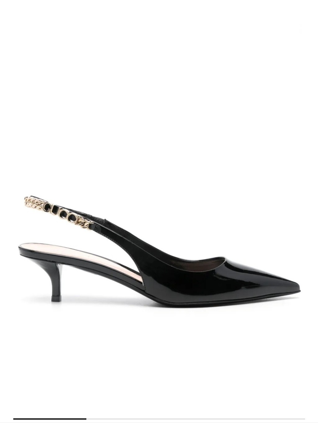 $1200 Gucci Signoria Logo Chain Slingback Pumps Patent Leather Black Eu 38 Us 8